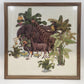 18-inch framed African safari textile artwork with elephant and giraffe