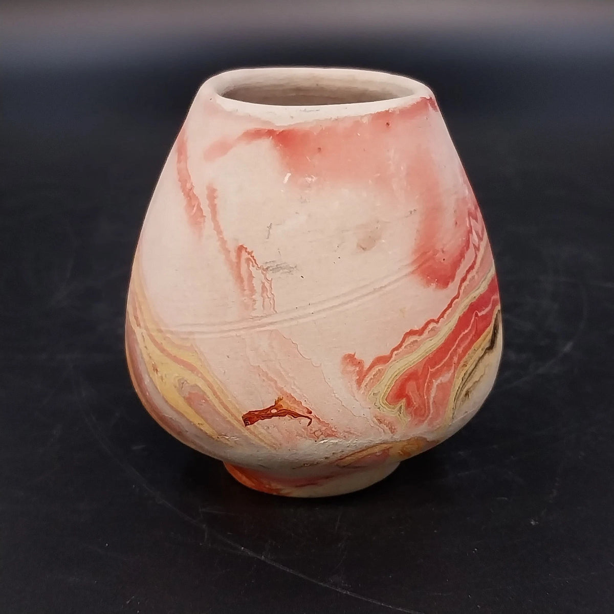 Nemadji Pottery Mini Beehive Vase Orange Red Pink Marbled Clay Swirl 3" Vintage