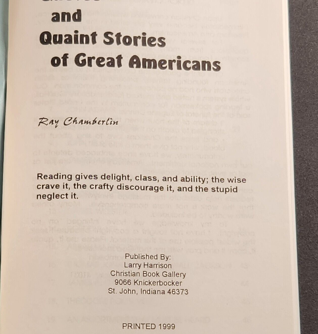Quotes and Quaint Stories of Great Americans by Ray Chamberlin Vintage Paperback