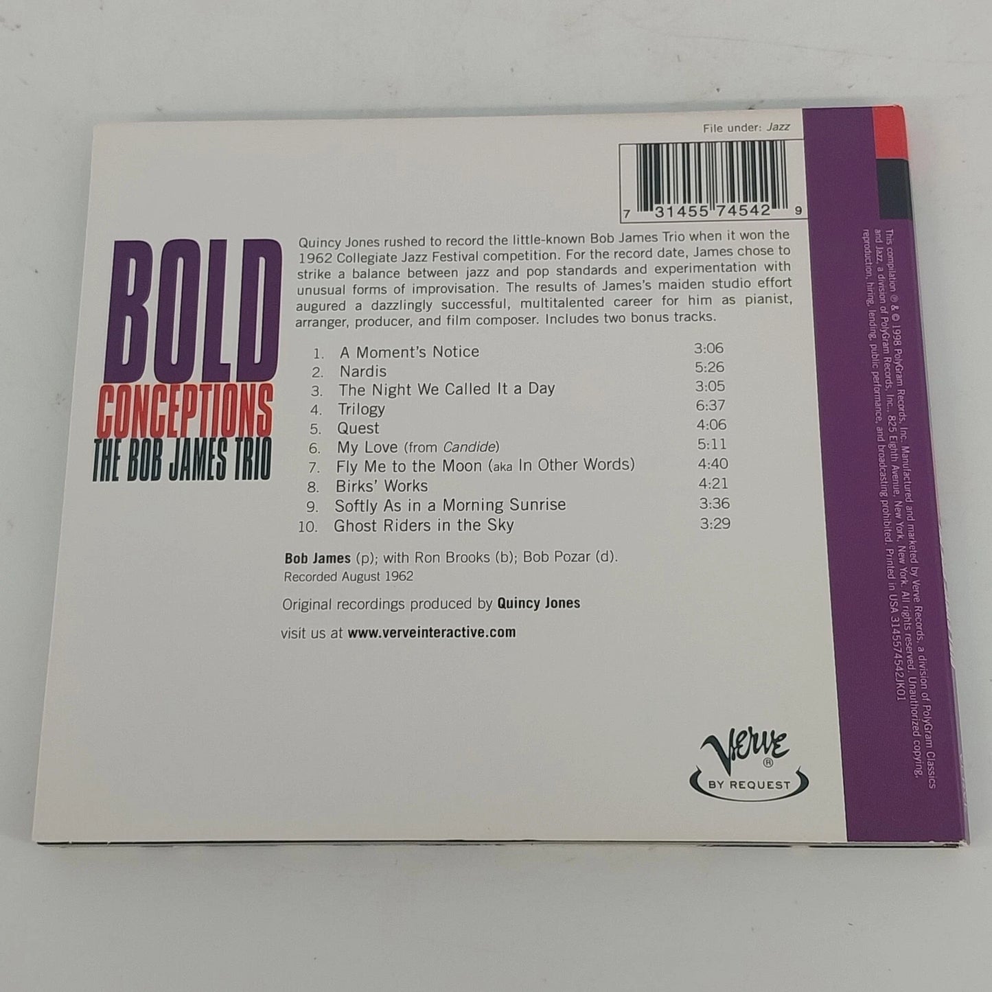 Bob James Trio Bold Conceptions CD Verve By Request Jazz Mercury Quincy Jones