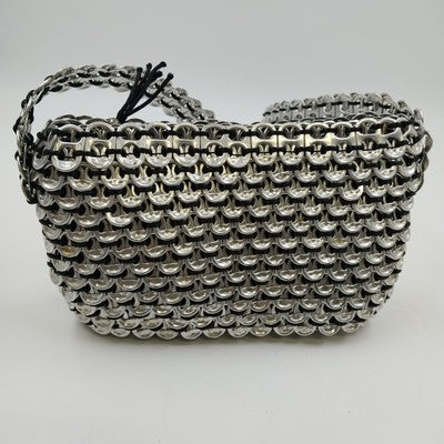 Unique Clutch Purse Shoulder Bag Pop-Top Aluminum Can Tabs Silver Zipper Bag 8"