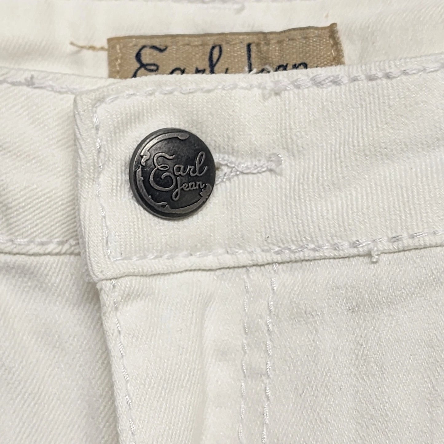 Earl Jean White Rhinestone Straight Leg Cuffed Denim Jeans 10