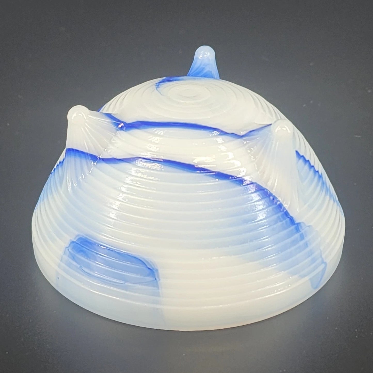 Akro Agate Blue & White Swirl Slag Glass Three Footed Bowl Marbled Cup 3.5" Vtg