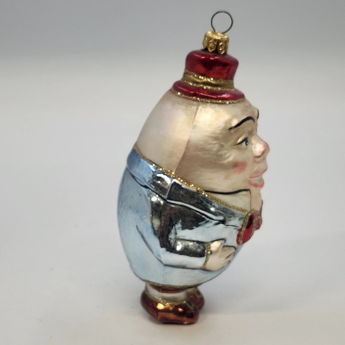 Humpty Dumpty Christmas Ornament Nursery Rhyme 6.5" Hand Painted Blown Glass Vtg