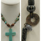 2 Pendant Necklaces Turquoise Stone Cross & Black Cord Beaded Mix Shaped