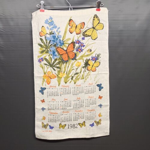 1983 Linen Kitchen Towel Calendar Collection of Butterflies 26 X 16 Vintage