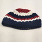 New Handmade Crochet Messy Bun Beanie Navy Blue Red White Ponytail Hat Medium