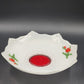 Indiana Glass White Footed Bowl Red Tulips Ruffled Edge Vintage
