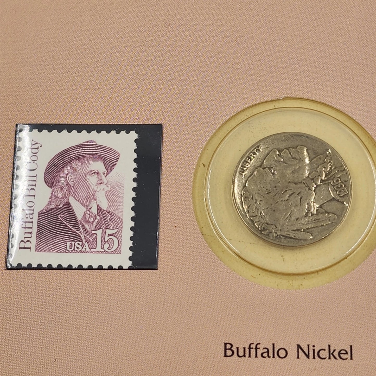 1936 Buffalo Nickel & USPS Buffalo Bill & Sitting Bull Stamp Set Folio COA 1988