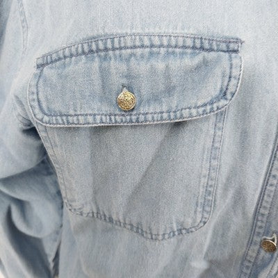 Vision 1 Denim Shirt L Velvet Collar & Cuffs Long Sleeve 100% Cotton Vintage