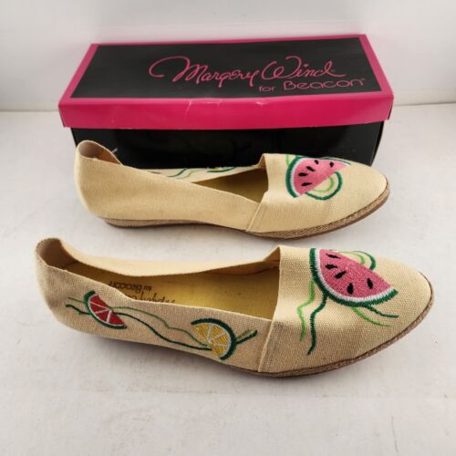Canvas Beacon Shoes Yellow WaterMelon 10 W Ladies Vintage Wedge NEW Rope Slip-On