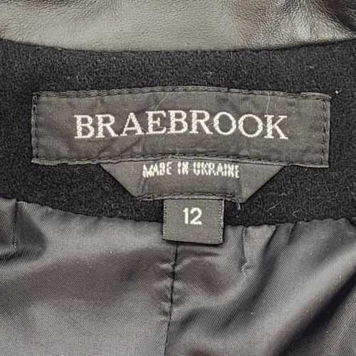 Braebrook Black Wool Women's Coat Leather Collar Cuffs Size 12 Vintage Ukraine