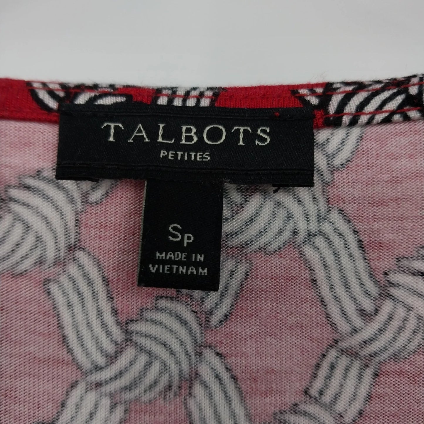 Talbots Petites Red Geometric Boat Neck Blouse Womens SP Top