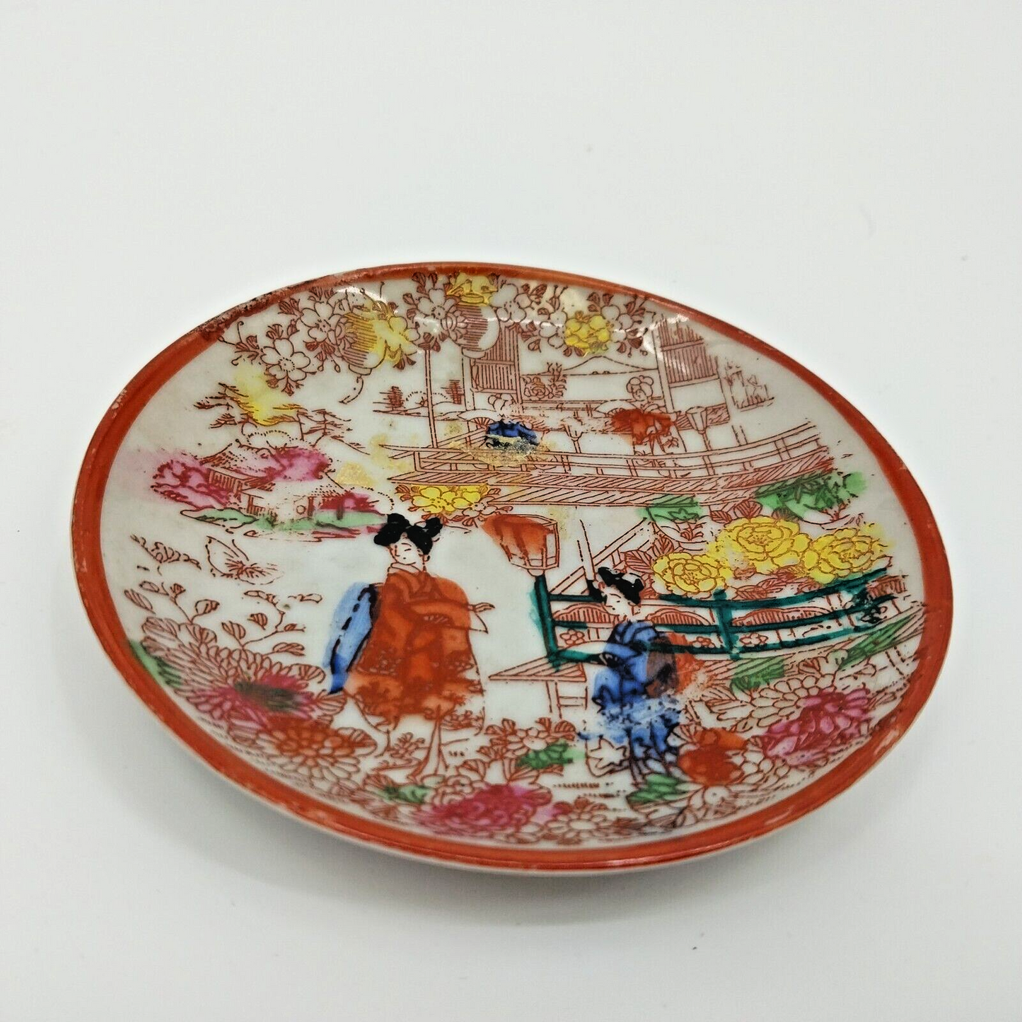 Japanese Decorative Plate Hand Painted Geisha Floral Scene Porcelain