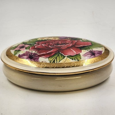 Casual Music Box Ceramic Dresser Trinket Oval Floral Design Limited Edition 1995