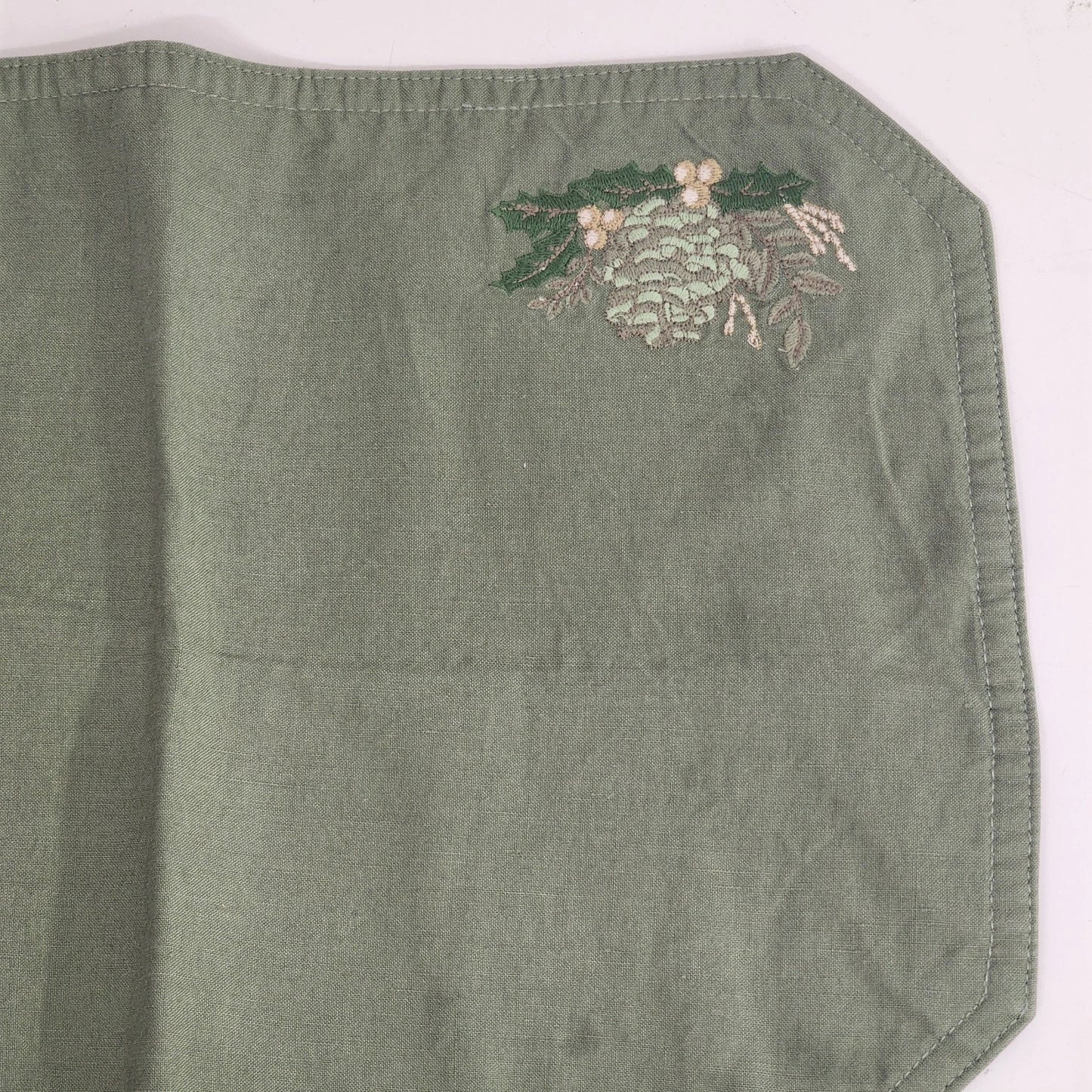 2 pc Green Canvas Needlepoint Placemats Pine Cone Nature Embroidered 17"x12"
