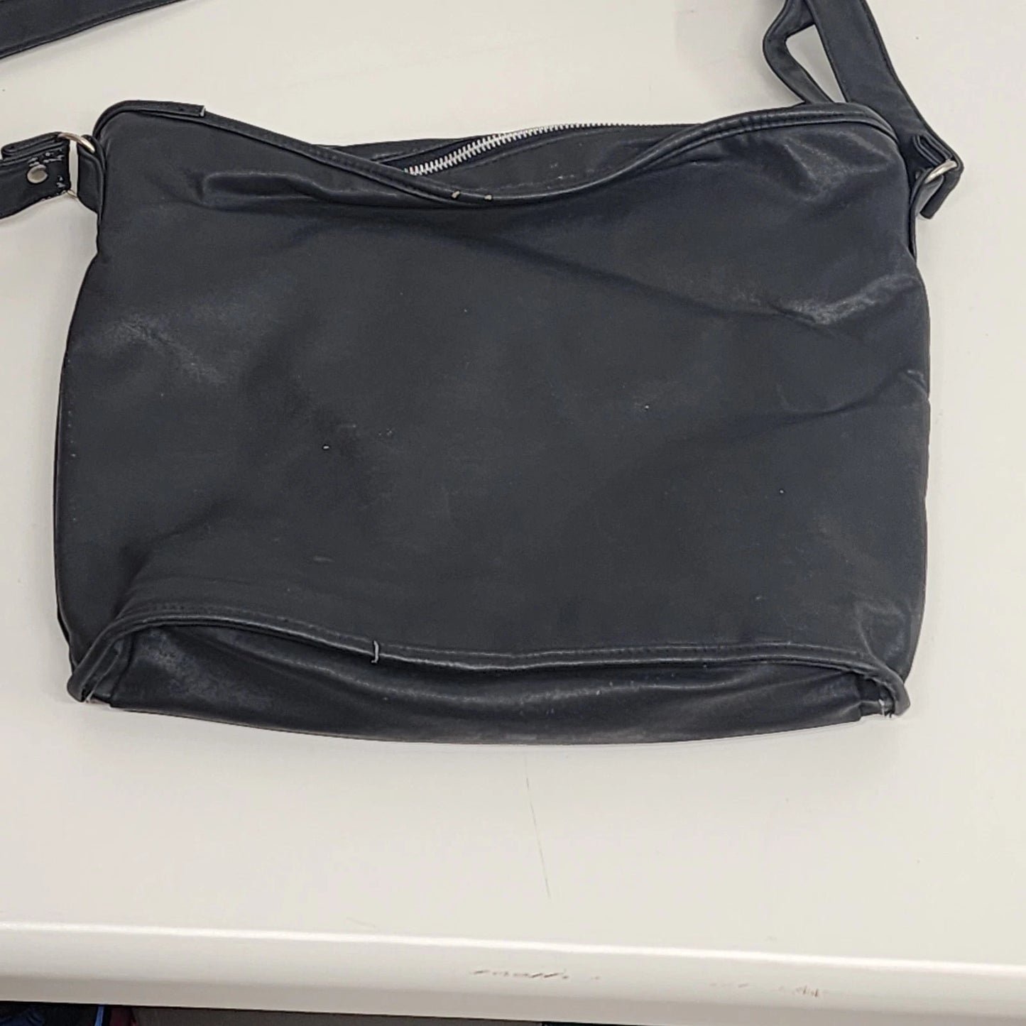 MHNY Black Leather Crossbody Satchel Three Compartment Purse