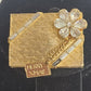 Gold Tone Brooch Rhinestones Flower Gift Box Christmas Noel Tag Pin VTG AS IS