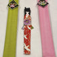 Japanese Wood Chopstick 3 Sets Kokeshi Doll Rest Butterfly Fabric Pouch Gift Vtg