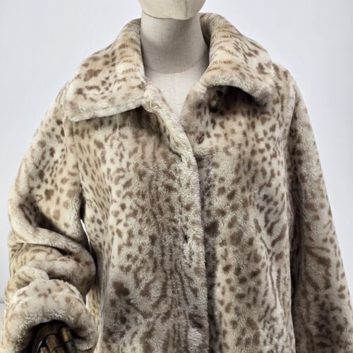 Dennis Snow Leopard Faux Fur Coat Medium Dennis Basso Mid Length Pockets Lined