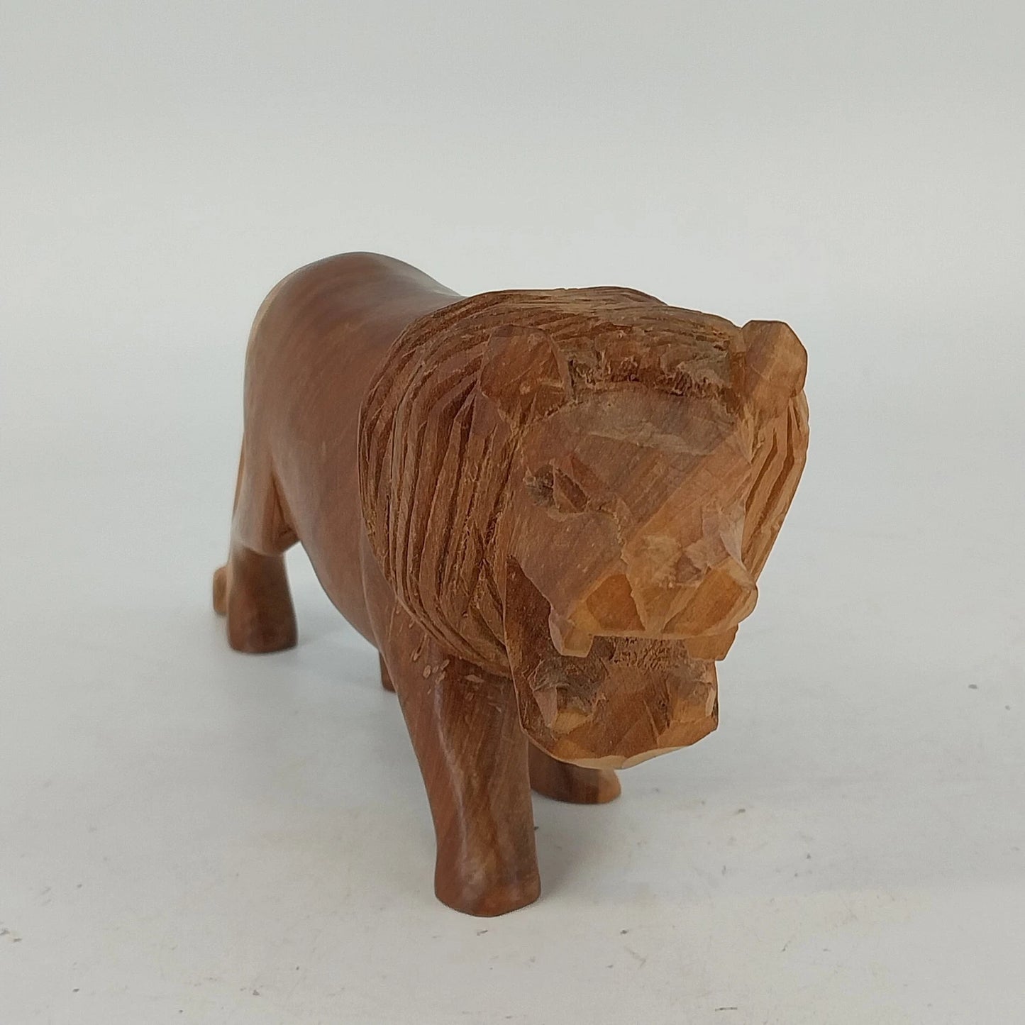 Hand Carved Wood Lion Sculpture Roaring African Folk Art Figure 9" Vintage