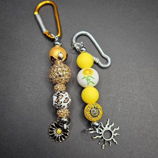 2 Key Ring Bag Charm Yellow Spring Flower Sun D Ring Handmade Gift Clip Gift