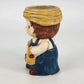 Vintage Farmer Boy Head Vase Planter Straw Hat Country Decor