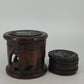 Hand Carved Wood Elephant Coaster Storage & Lid Set African Safari Barware Vtg