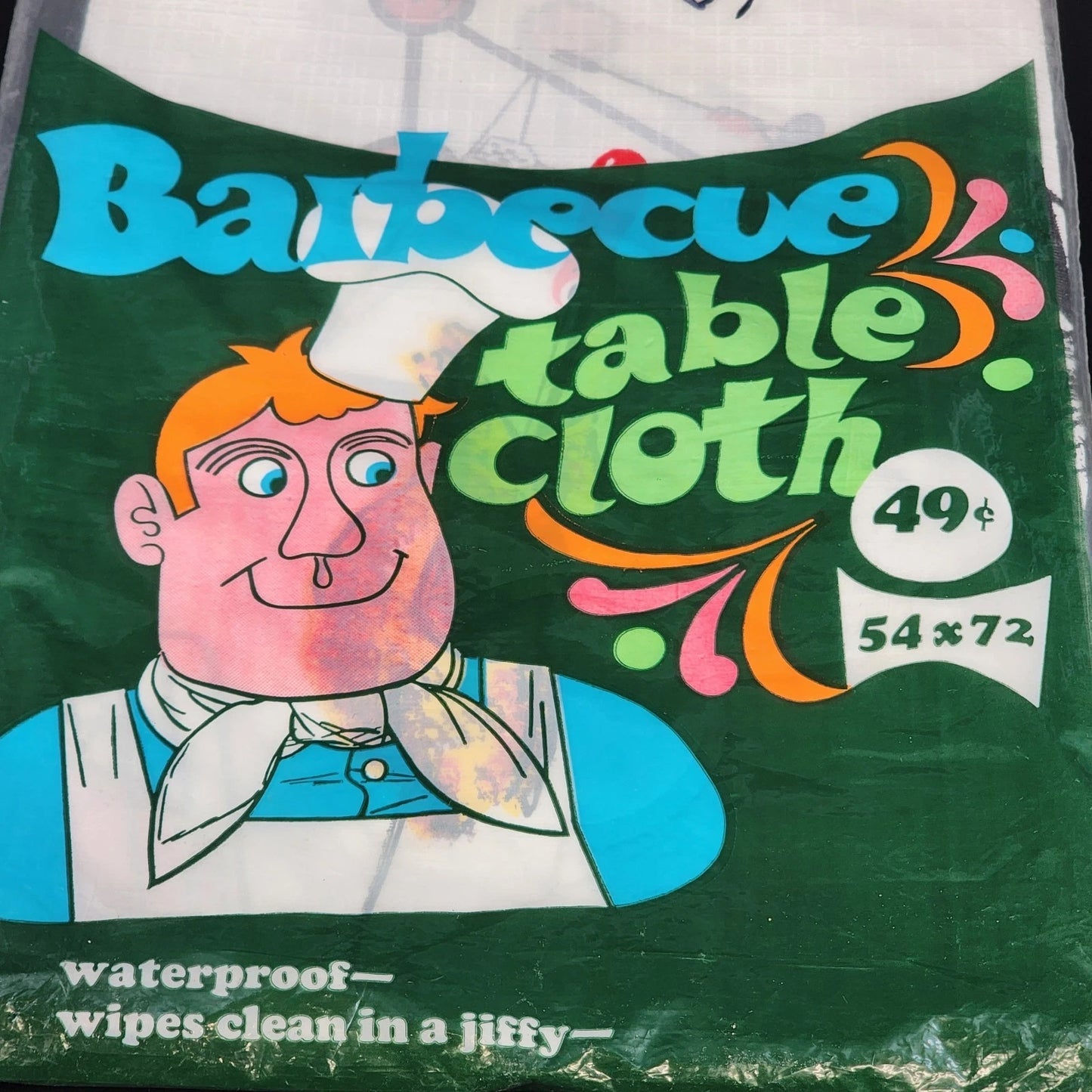 Barbecue Tablecloth 54x72 White Waterproof Plastic Wipe Clean Picnic NOS Vintage