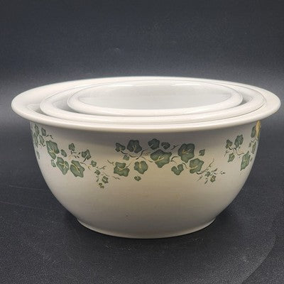 Corelle Callaway Ivy 3pc Mixing Bowl Set 1-2-3 Qt Nesting Heavy Stoneware