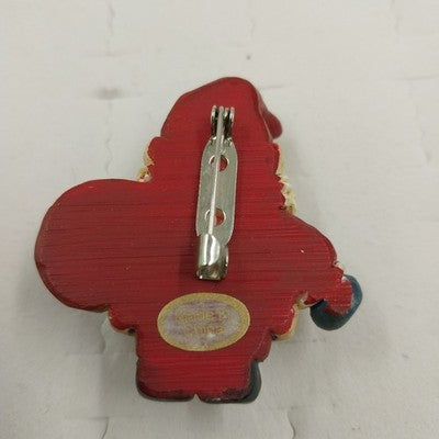 Santa Claus with Bag Clay Christmas Holiday Brooch Lapel Pin Silver Tone China