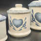 Blue Heart Canister Set 3 Lidded Ceramic Stoneware Farmhouse Kitchen Jars 1980s