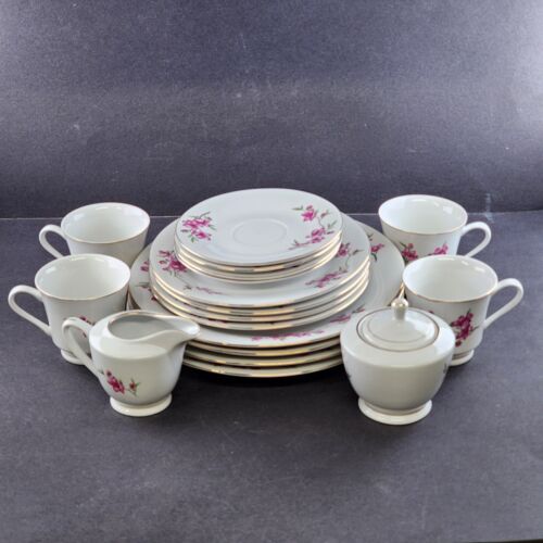 4 Place Settings Tangshan China Dinner Bread Plate Cup Saucer Plus Sugar Creamer