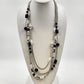 Silver Tone Chains w Black White & Silver Tone Beads Three Strand Necklace 17"