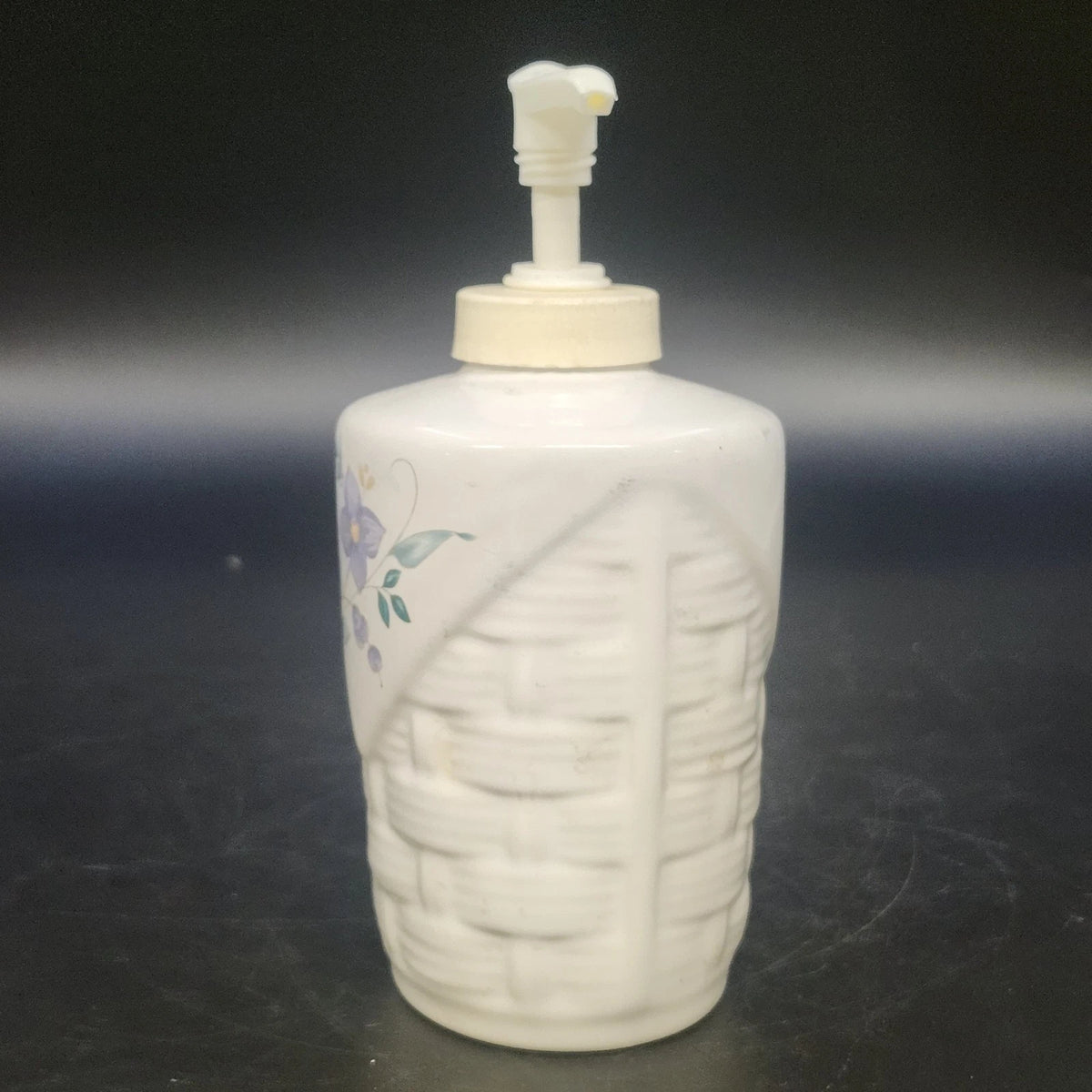 Pfaltzgraff April Soap Lotion Pump Dispenser 6.5" Ceramic Floral Basketweave Vtg