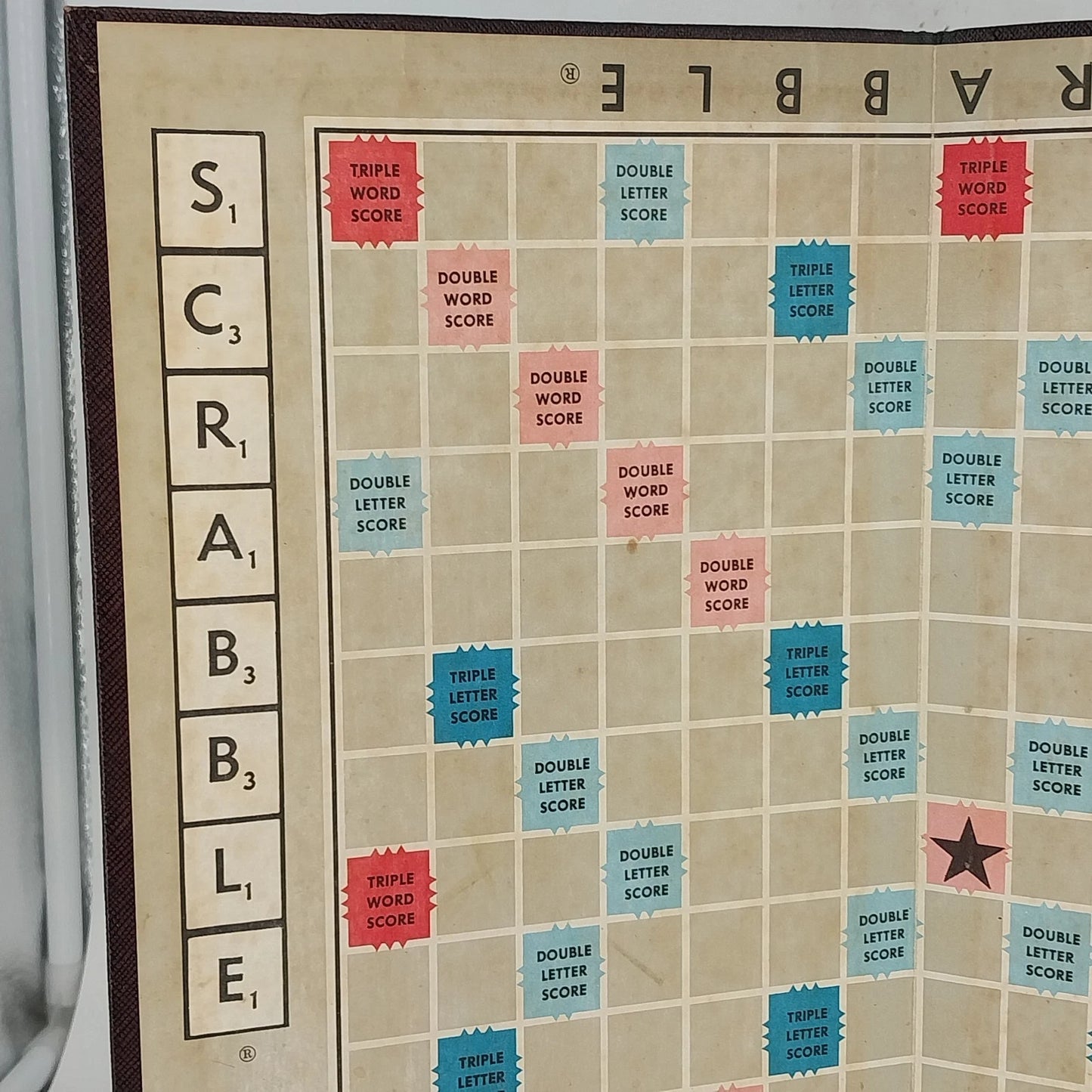 Scrabble Game Board Only 1948 Maroon Back Replacement Board 14" x 14" USA Vtg