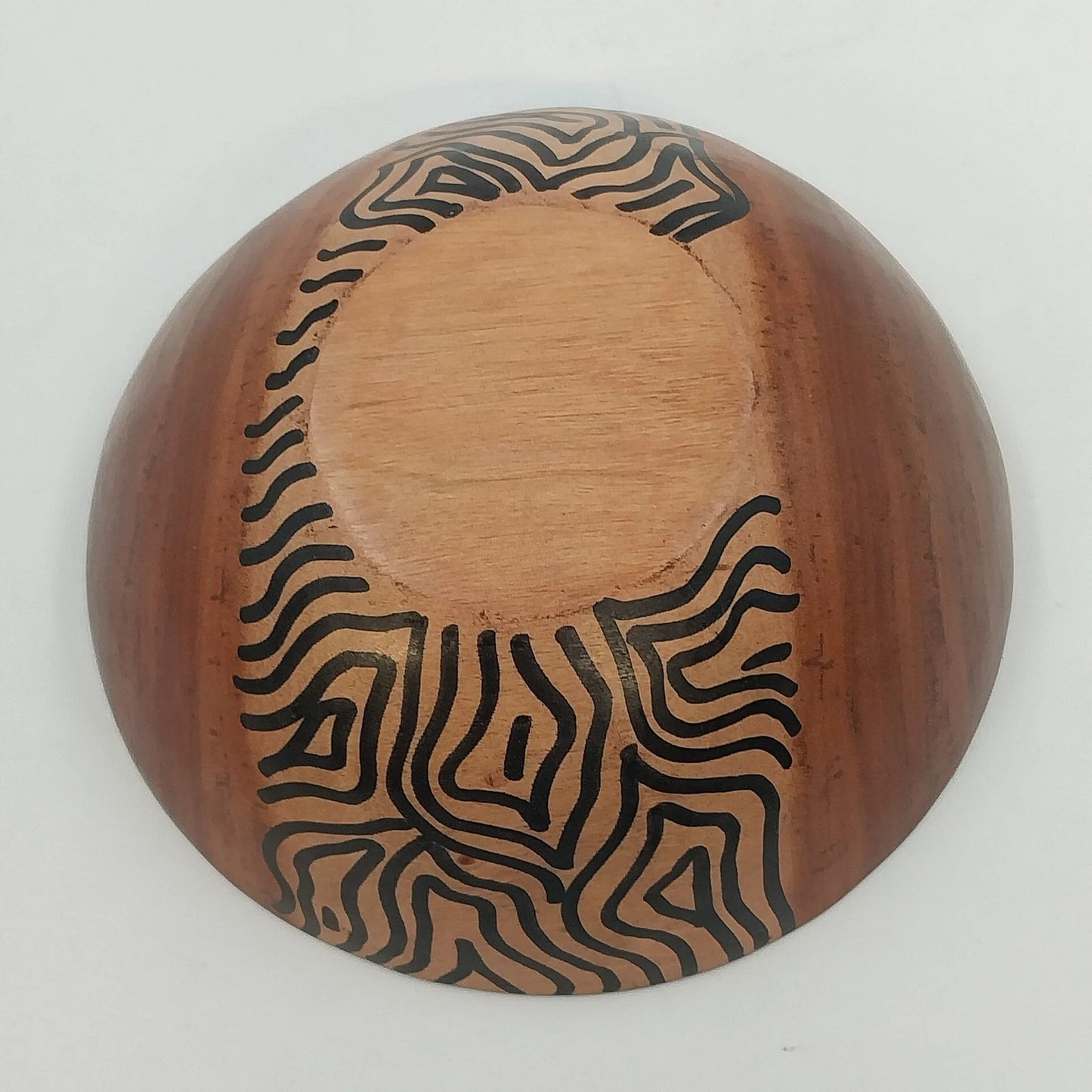 Hand Carved Natural Wooden Bowl 5.5" African Safari Animal Print Zebra Giraffe