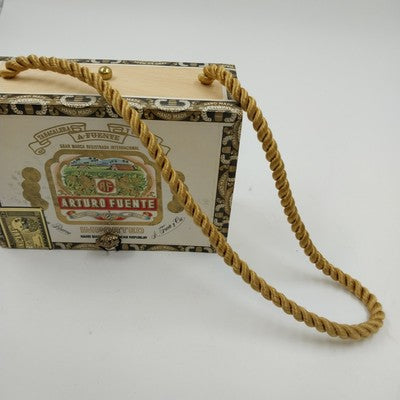 Wood Cigar Box Purse Arturo Fuente Dominican Republic Rothschilds Rope Handle
