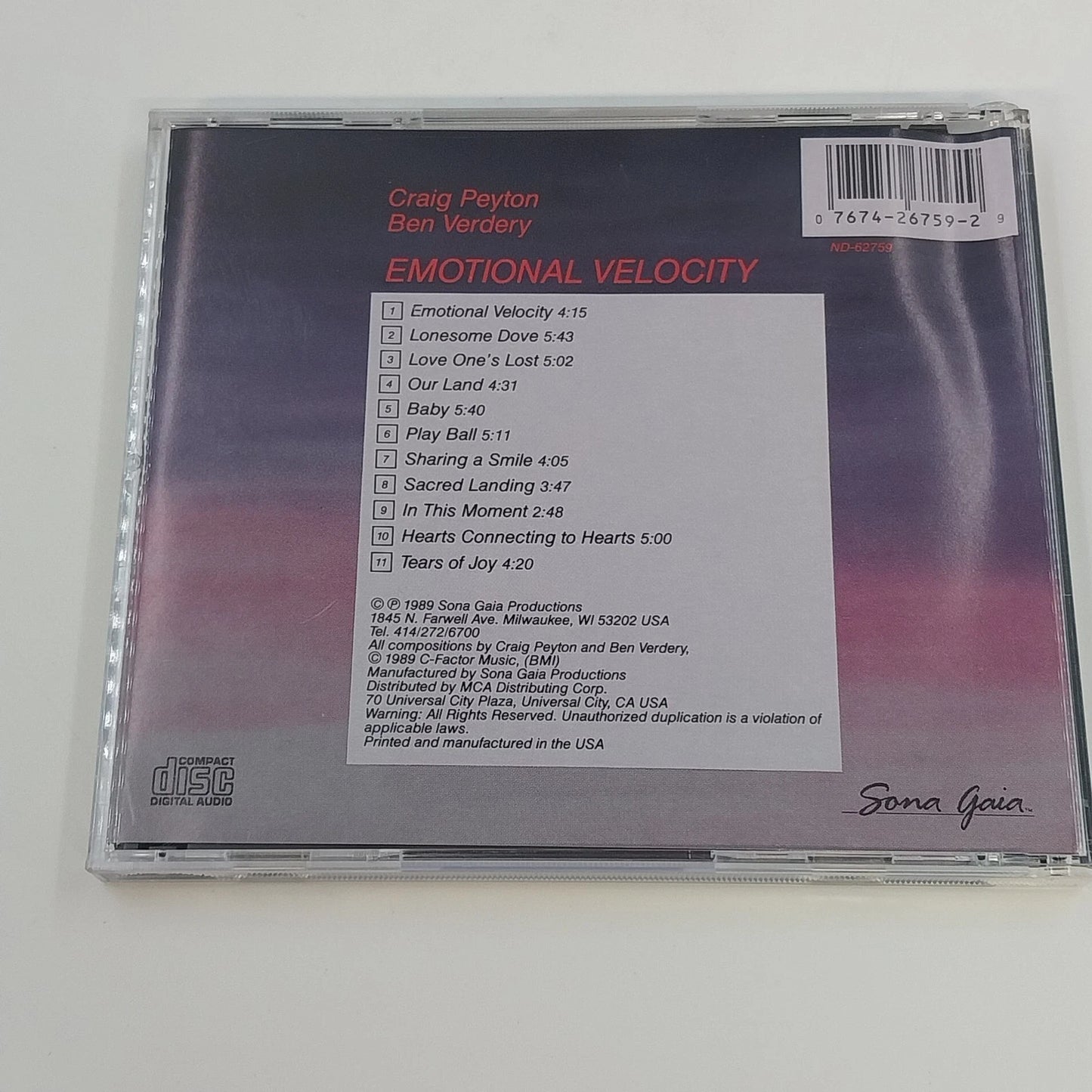 Craig Peyton 5 CD Emotional Velocity Lifeline Song From Home Web Tropical Escape