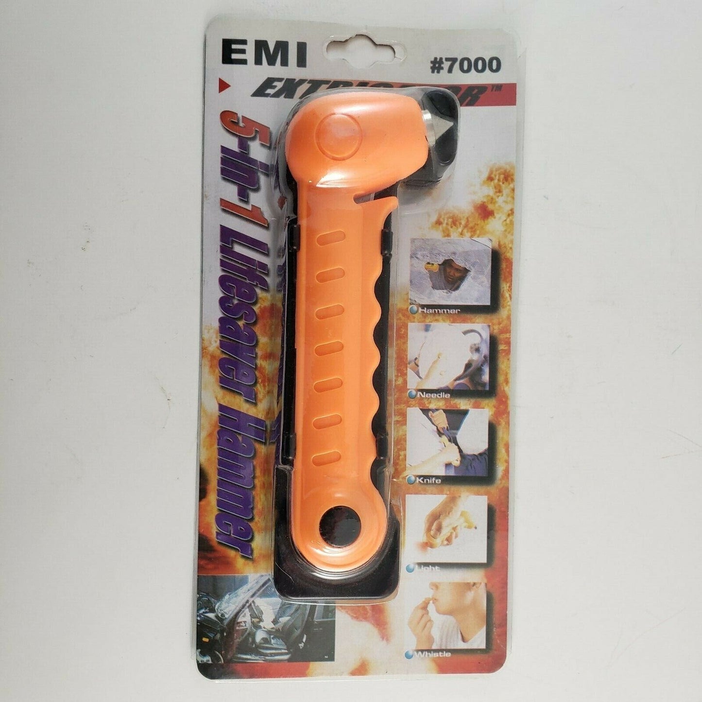 EMI Extricator 7000 Orange 5 In 1 Lifesaver Hammer Seat Belt Cutter Needle Light