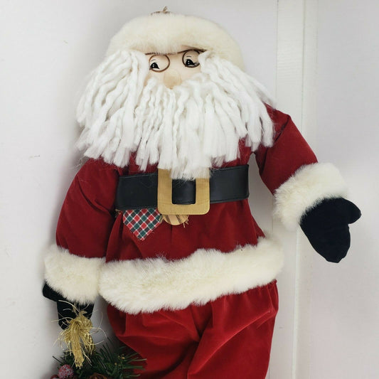 Red Velvet Santa Standing Faux Fur White Block Santa Figure Handmade Art Craft