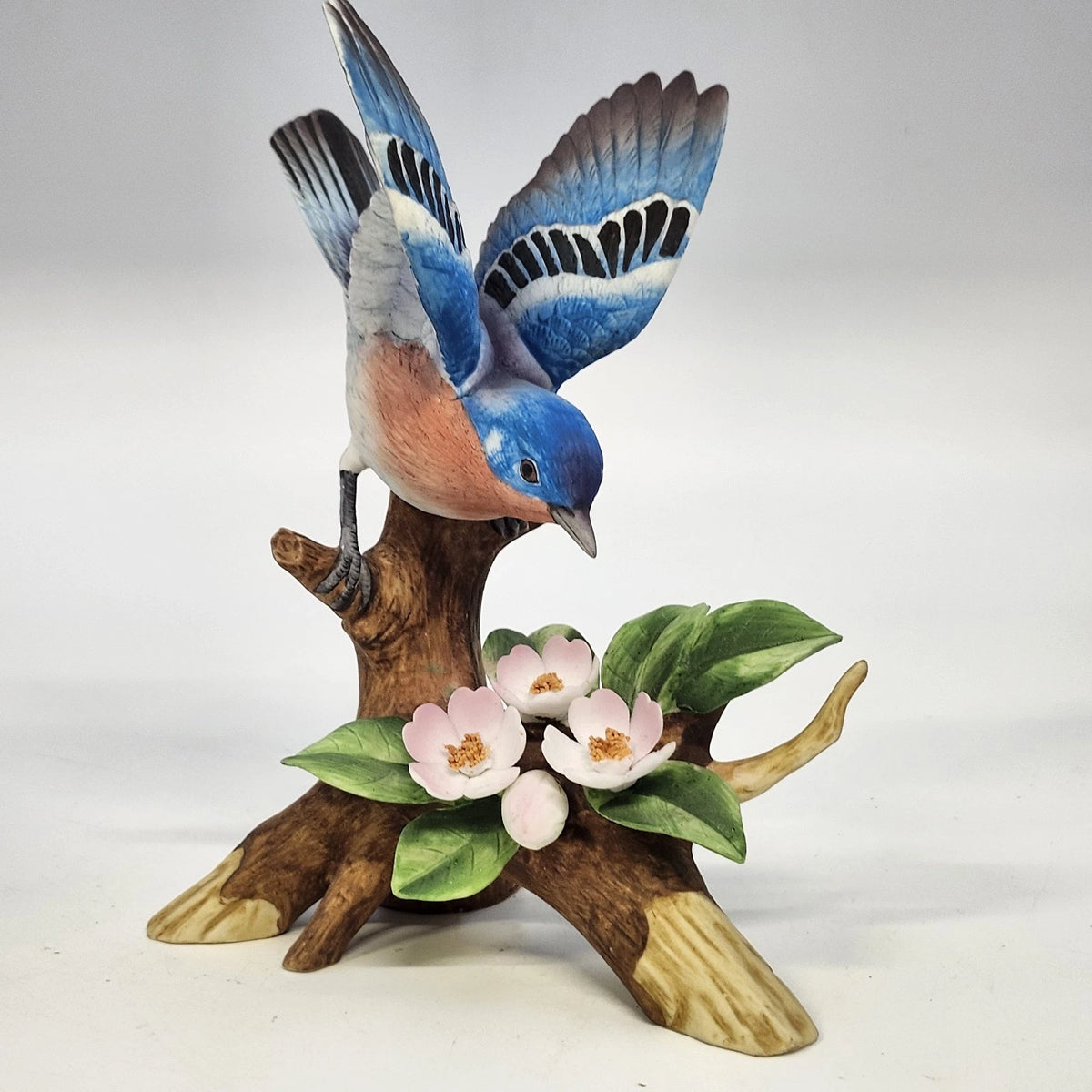 Andrea by Sadek Bluebird Figurine Pink Flowers Porcelain #6303 Japan 7" Vintage