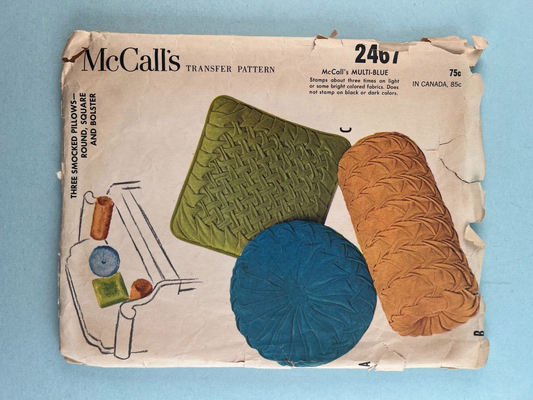 McCall's 2467 Vintage Sewing Transfer Pattern 3 Smocked Pillow Shapes w/ Bolster