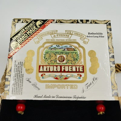Wood Cigar Box Purse Arturo Fuente Dominican Republic Rothschilds Rope Handle