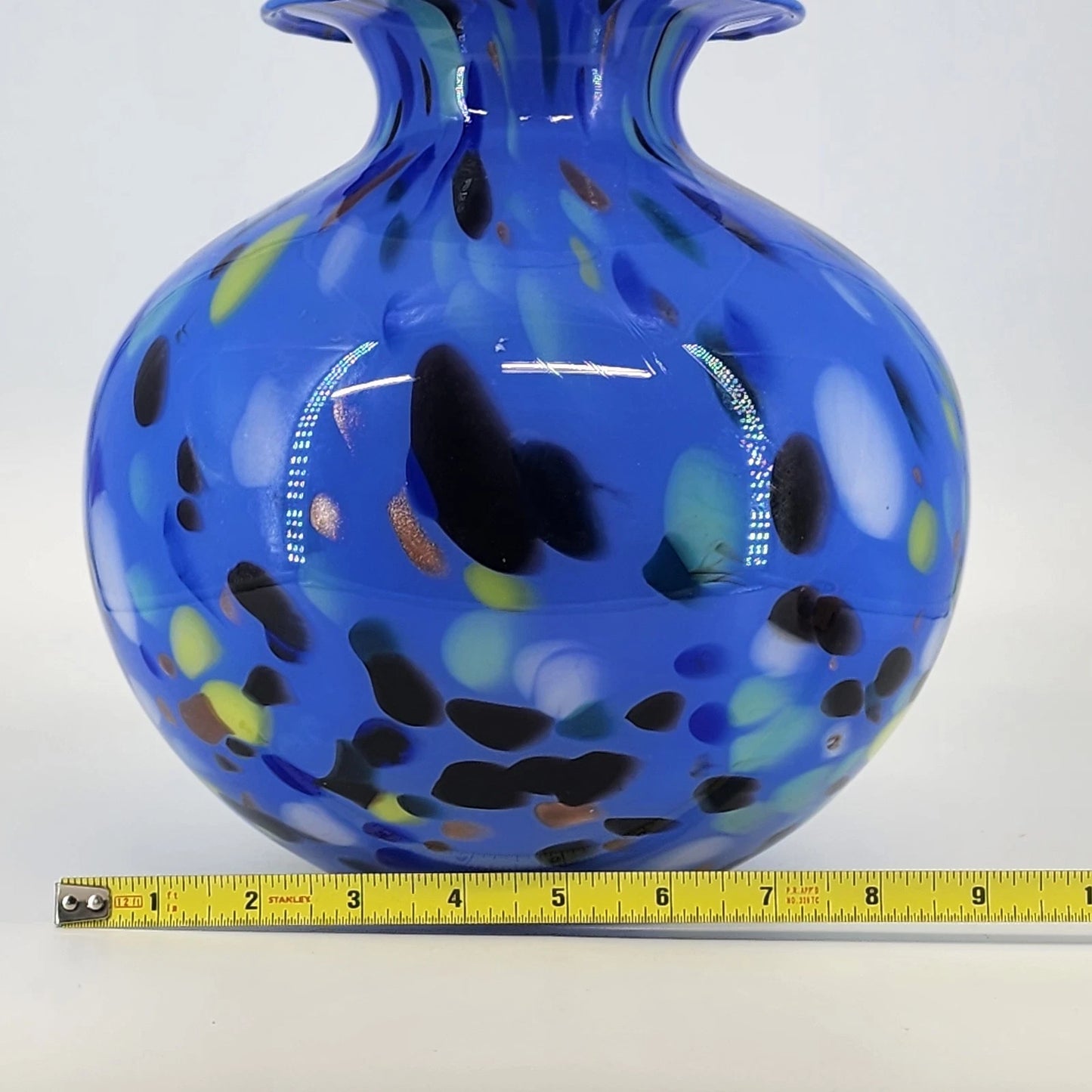 Vetrai Italian Glass Vase Blue Stretch Confetti Hand Blown Centerpiece