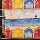 Blue Red and Yellow Linen Tablecloth Coastal Seaside Scene Ocean Beach Themed