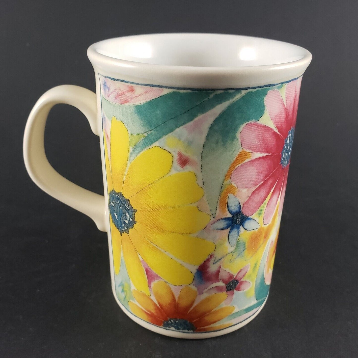 Fine English Stoneware Mug Coffee Tea Cup England Yellow Flowers Floral