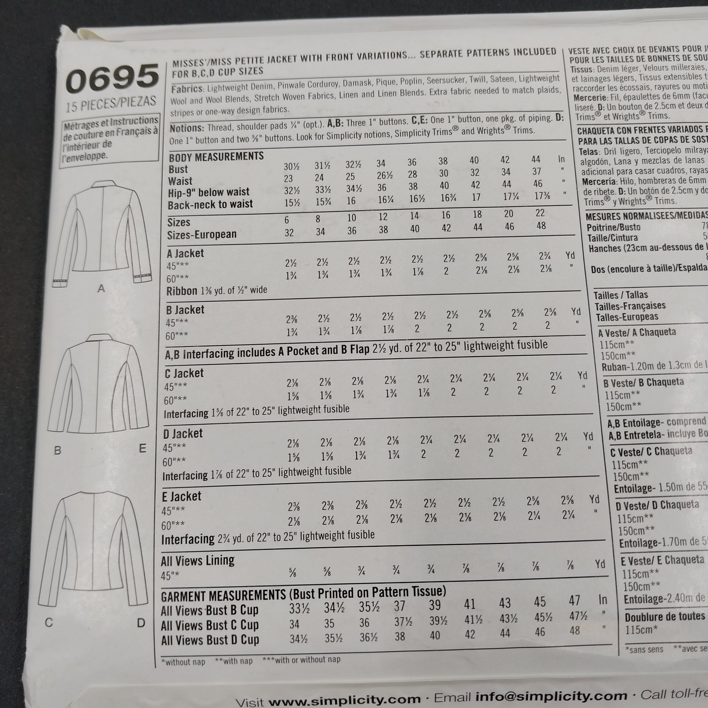Simplicity 0695 Vintage Sewing Pattern 1980s Misses Petite Jacket Size HH 6 - 12