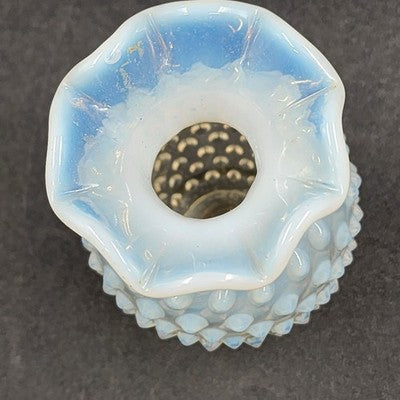 Fenton Moonstone Hobnail Clear White Opalescent Bud Vase 3.75" Ruffle Edge Vtg