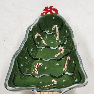 Boston Warehouse Christmas Tree Dip Bowl & Candy Cane Spreader Set Holiday China